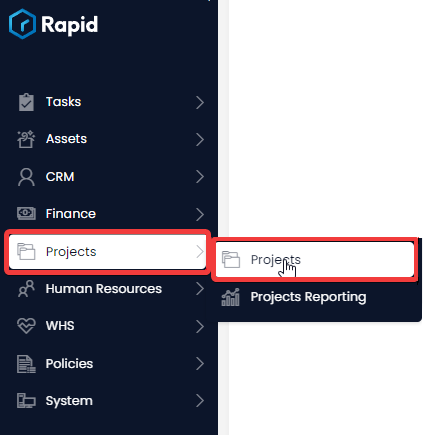 A screenshot showing how to navigate to the projects table